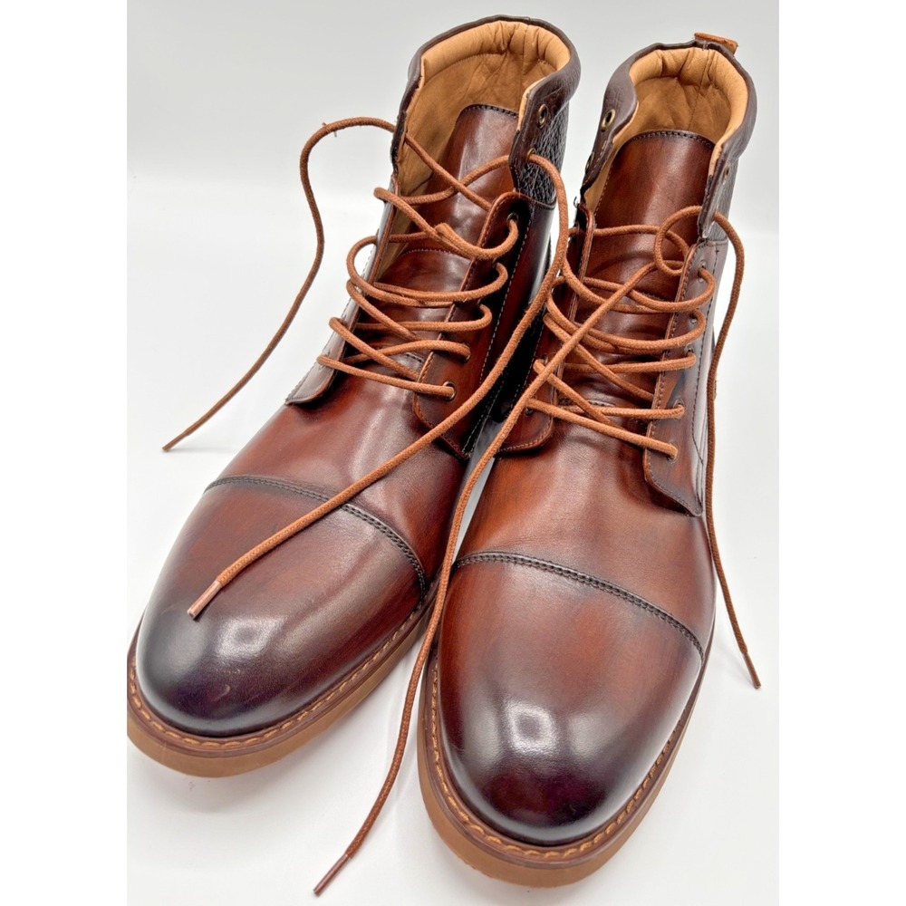 La Milano Men's Brown Burnished Leather Cap Toe Boots Memory Foam Size 14